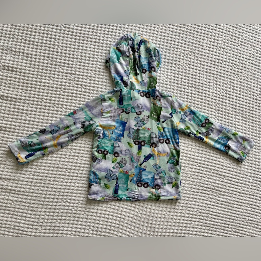 Posh Peanut Reversible Bamboo Hoodie Jacket 2T | Garbage Truck Earthy Playcore - Picture 4 of 7